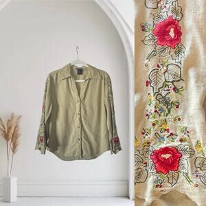 Vintage Pierre Cardin Linen Button Down Embroidered Shirt Medium